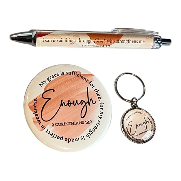 Other - Bible Scripture Pen Button Keychain Set Inspirational Lot of 3 Peach